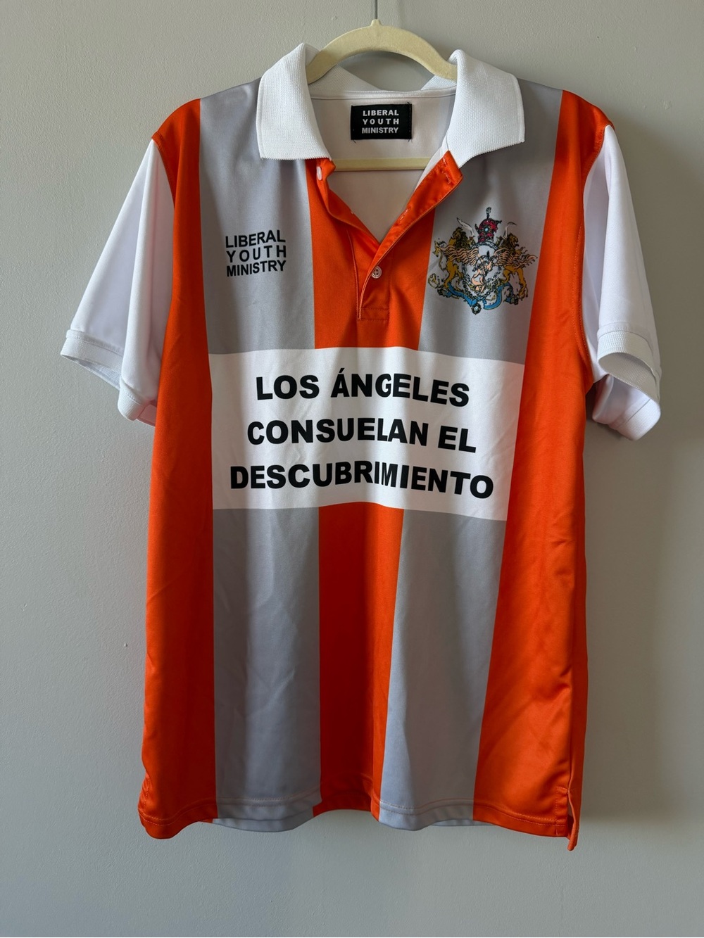 Liberal Youth Ministry Men's Orange & Gray Striped Football Polo Knit Shirt